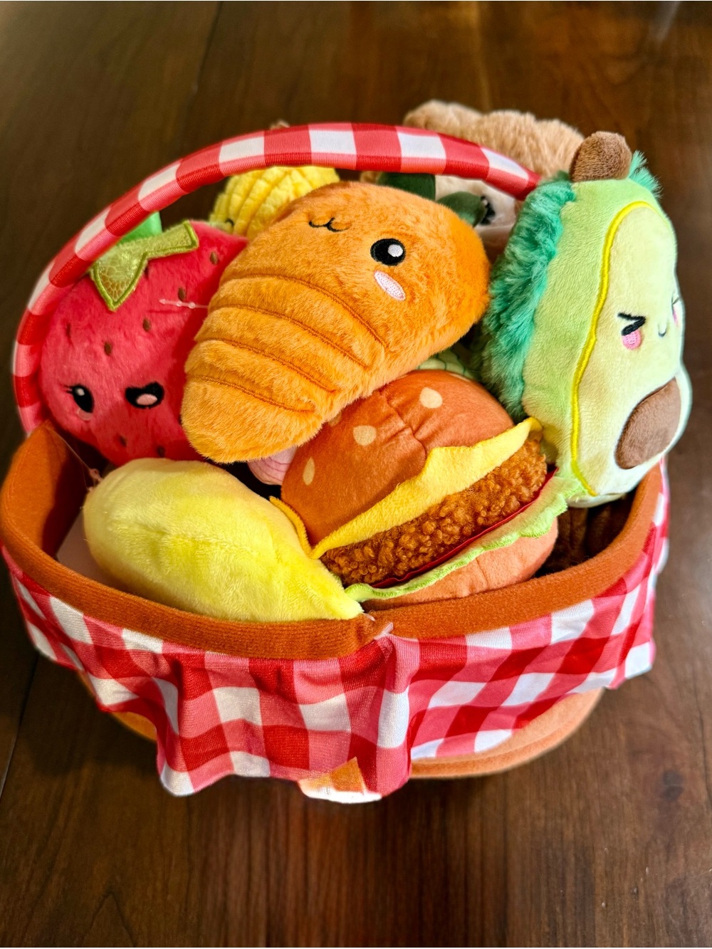 Plush Picnic Basket of Cute Food Toys - Multicolor Kids 7 piece Toy Set